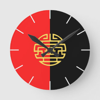 Asiatisch-japanisch, traditionell schwarz-gelb runde wanduhr