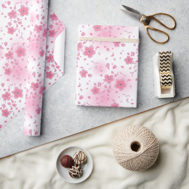 Asiatisch-japanisches Pink Cherry Blossom Wrapping Geschenkpapier (Kunsthandwerk)