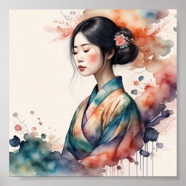 Asiatische Aquarellenposter Poster (Vorne)