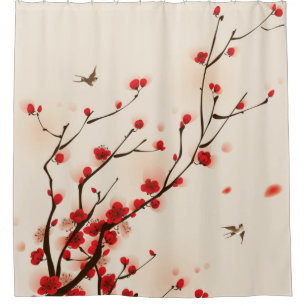 Asiatische Art-Malerei, Pflaumen-Blüte im Frühja Duschvorhang