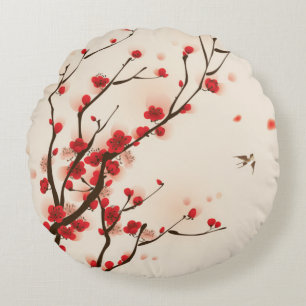 Asiatische Art-Malerei, Pflaumen-Blüte im Frühja Rundes Kissen