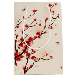Asiatische Art-Malerei-Pflaumen-Blüte im Frühjah Mittlere Geschenktüte