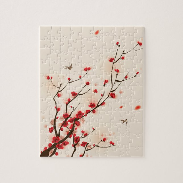 Asiatische Art-Malerei, Pflaumen-Blüte im Frühjahr (Vertikal)