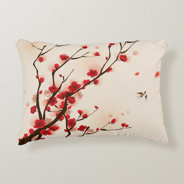 Asiatische Art-Malerei, Pflaumen-Blüte im Frühjahr Dekokissen (Vorderseite)