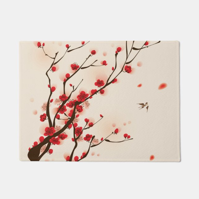 Asiatische Art-Malerei, Pflaumen-Blüte im Frühjahr Fußmatte (Vorderseite)