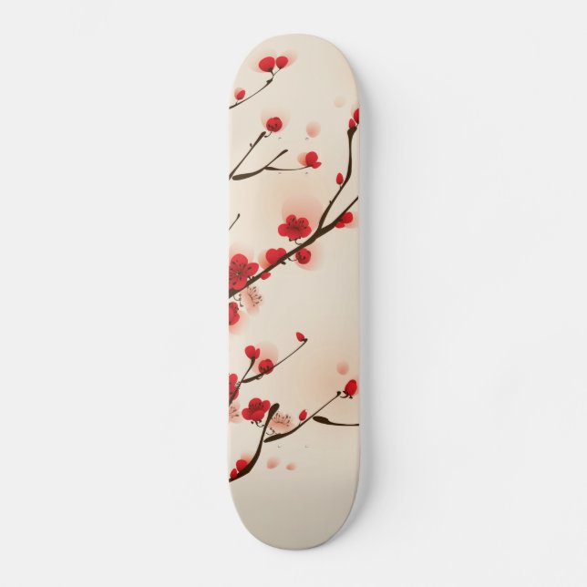 Asiatische Art-Malerei, Pflaumen-Blüte im Frühjahr Skateboard (Vorderseite)