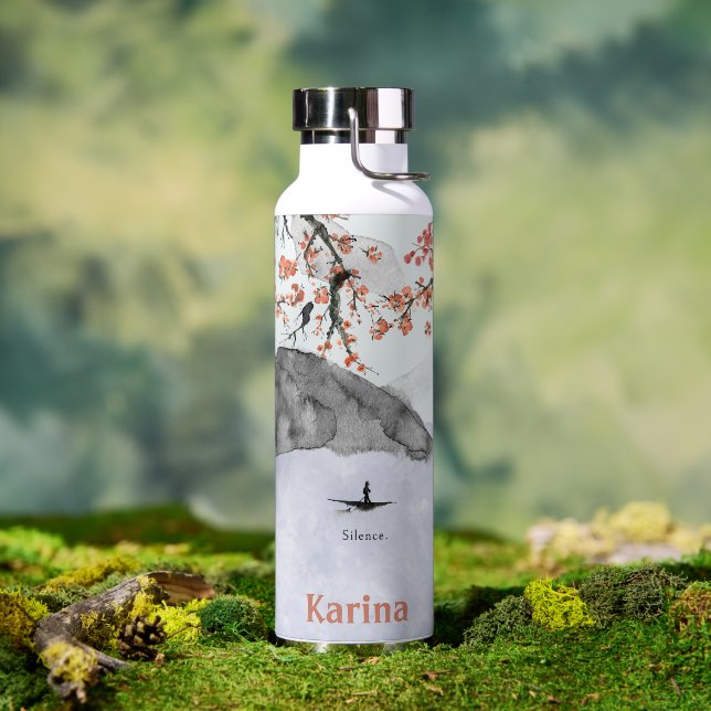 Asiatische Berge, Kirschblüten, Kanu - Stille Trinkflasche (Außenbereich)