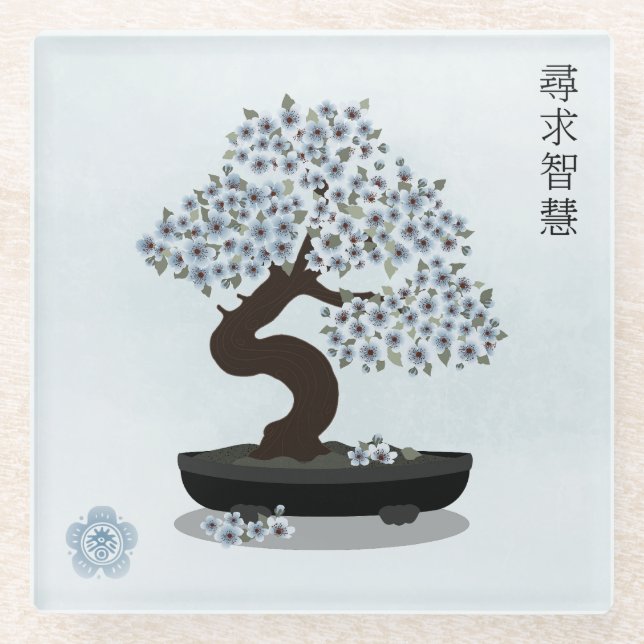 Asiatische Blütenblütengrafik Glasuntersetzer (Vorderseite)