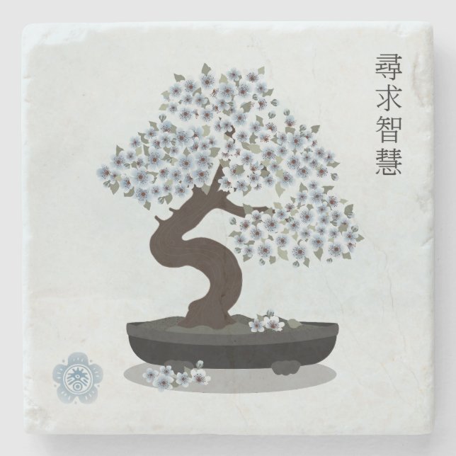 Asiatische Blütenblütengrafik Steinuntersetzer (Vorderseite)