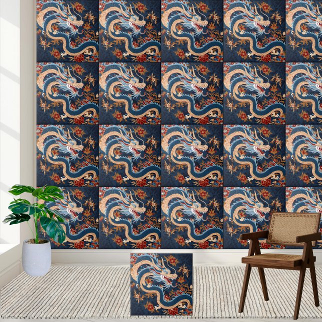 Asiatische Chinoiserie Dragon Tile Fliese (Asian Chinoiserie Dragon Tile)