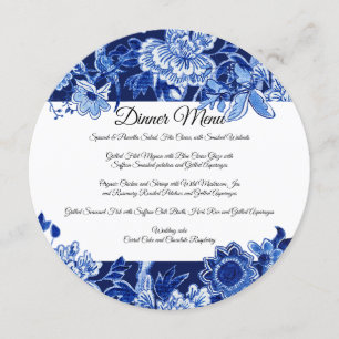 Asiatische Chinoiserie Marineblaue Blumen Dinner-M Einladung