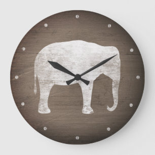 Asiatische Elefant-Silhouette Rustikaler Stil Große Wanduhr