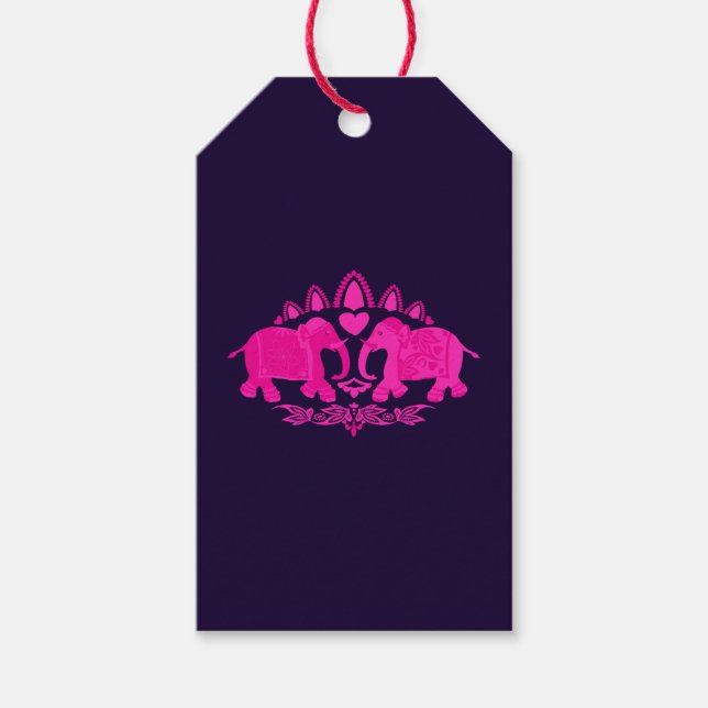 Asiatische Elefanten Pink Blue Ethnic Geschenkanhänger (Vorderseite)