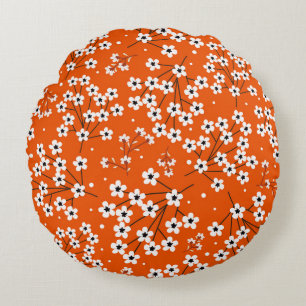 Asiatische Eleganz: Rote Blume Nahtlose Printwerbu Rundes Kissen