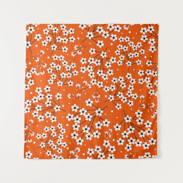 Asiatische Eleganz: Rote Blume Nahtlose Printwerbu Wandteppich (Vorderseite)