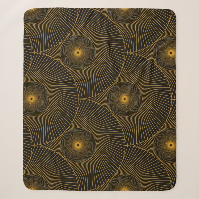 Asiatische Federn: Gold-Schwarz nahtlos. Sherpadecke (Vorderseite)