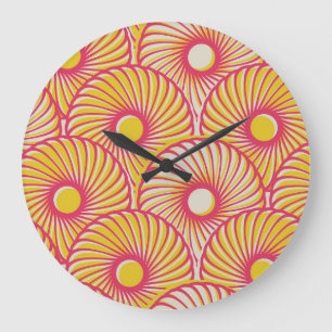 Asiatische Federn, orange-rote Waage, nahtlos. Große Wanduhr