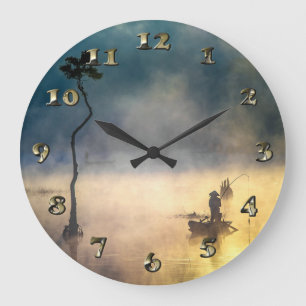 Asiatische Fischerei auf dem Fog-See Große Wanduhr