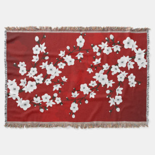 Asiatische Florale Weiße Kirschblüte Rot Decke