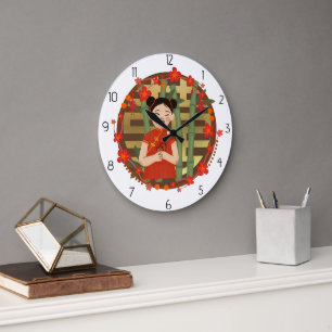asiatische Frau Große Wanduhr
