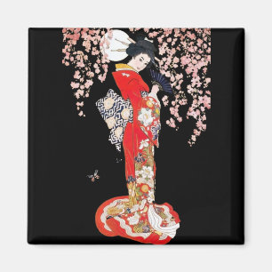 Asiatische Frau mit Kirschblüten-Nacht Magnet