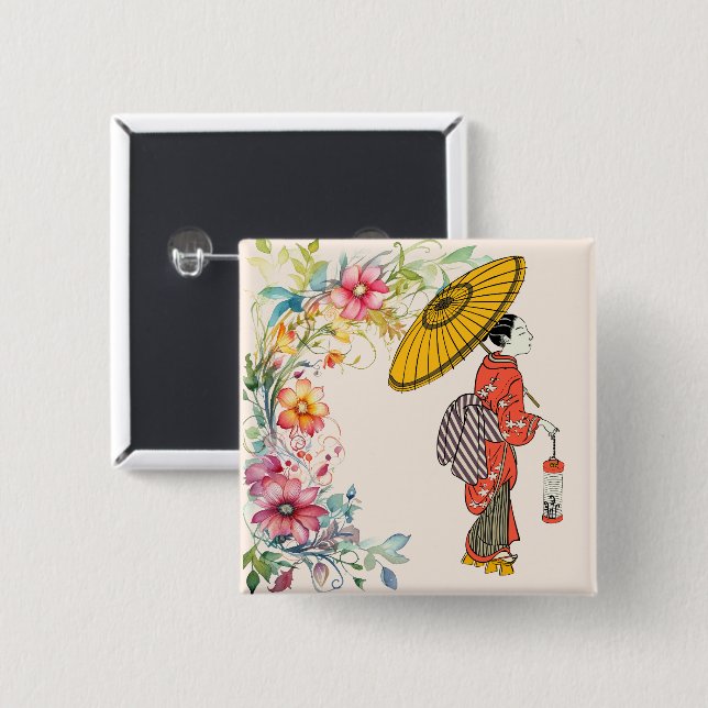 Asiatische Frauenschaltfläche Button (Vorne & Hinten)