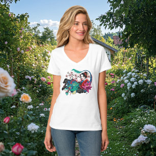 Asiatische Geisha-Drache Kirschblüten Blau T-Shirt