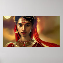 Asiatische Indianerin, farbenfroh rotes goldenes P