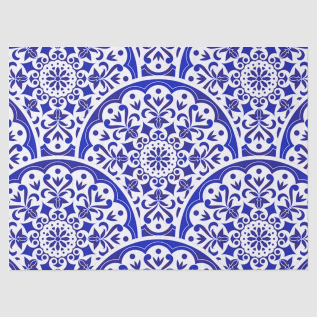 Asiatische Inspiriert Blue White Decoupage Chinois Seidenpapier (Vorderseite)