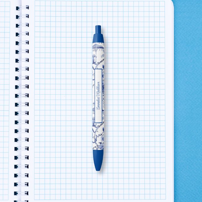 Asiatische Inspirierte Blaue Chinoiserie Kugelschreiber (Von Creator hochgeladen)