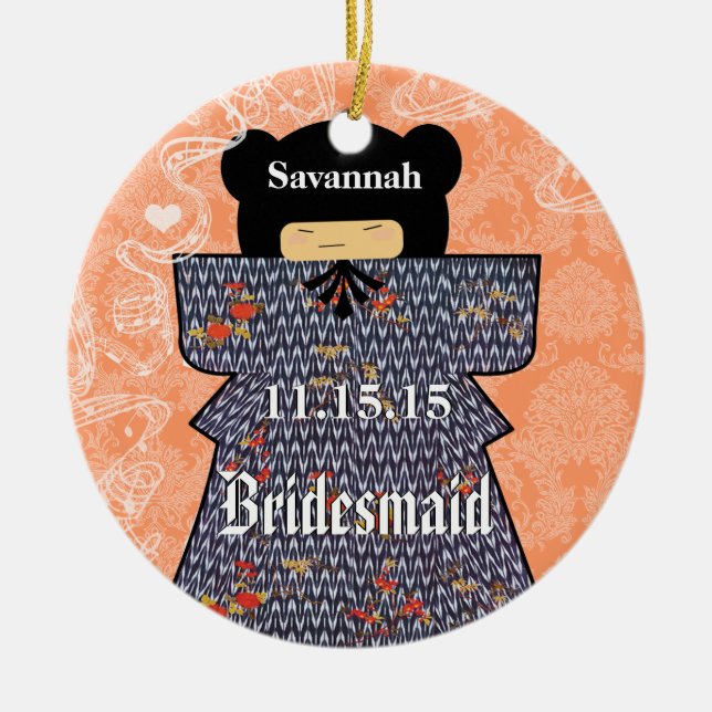 Asiatische Kimono Birdesmaid gibt Korallenveränder Keramikornament (Vorne)