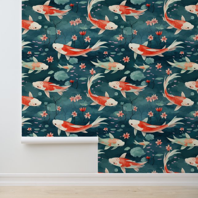 Asiatische Koi-Fischteich Lotus-Blume Tapete (Anwendung)