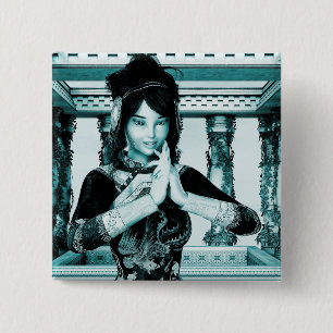 Asiatische königliche Frau blaues Porträt Kunst Button