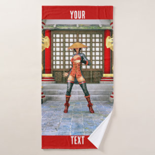 Asiatische Krieger-Mädchen-Fantasy-Samurai-Kunst Badehandtuch