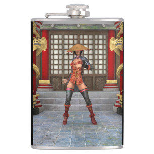 Asiatische Kriegerin Fantasy Samurai Kunstwerk Flachmann