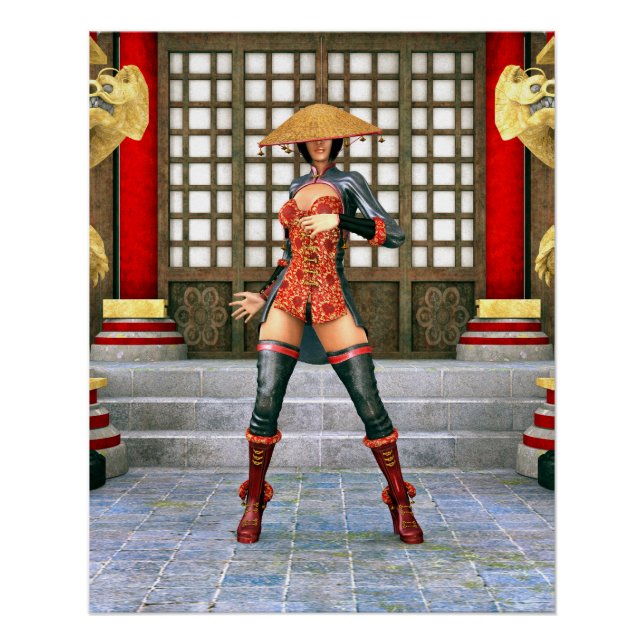 Asiatische Kriegerin Fantasy Samurai Kunstwerk Poster (Vorderseite)