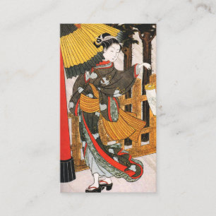 Asiatische Kunstfrau in Kimono mit Schirm Visitenkarte