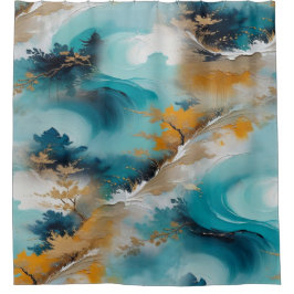 Asiatische künstlerische Orientalische Waves & Sce Duschvorhang