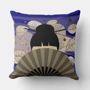 Asiatische Lady & Fan mit Herbstkissen Herbstlaub Kissen