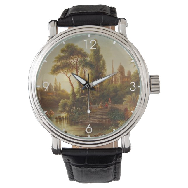 Asiatische Landschaft im Abend Licht (Sunset Art) Armbanduhr (Vorderseite)
