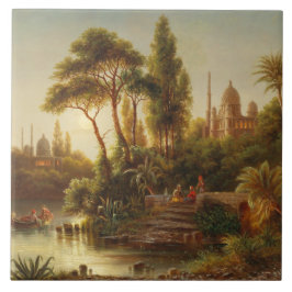 Asiatische Landschaft im Abend Licht (Sunset Art) Fliese