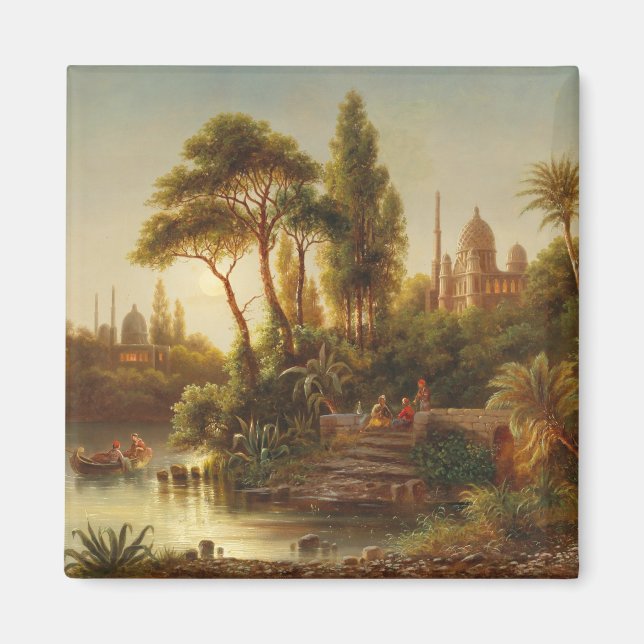 Asiatische Landschaft im Abend Licht (Sunset Art) Magnet (Vorne)