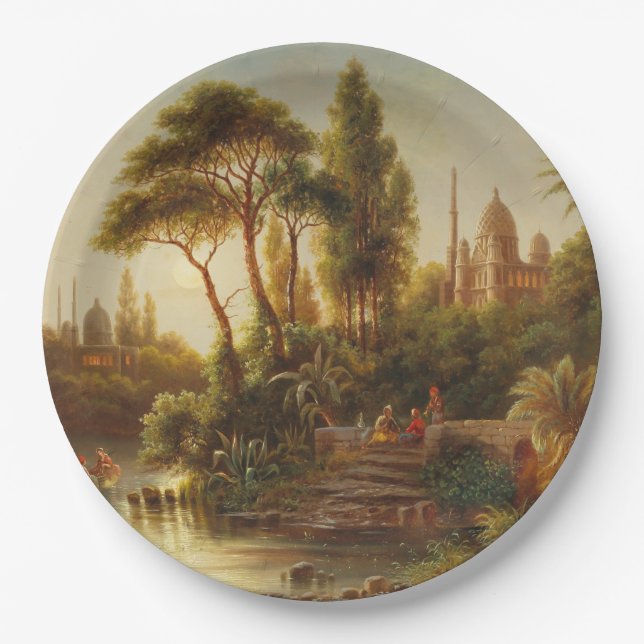 Asiatische Landschaft im Abend Licht (Sunset Art) Pappteller (Vorderseite)
