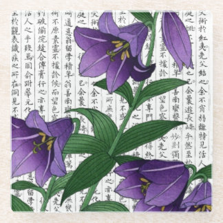 Asiatische Lila Harebells im Kanji Hintergrund Glasuntersetzer