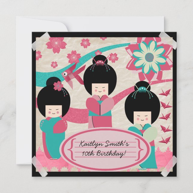 Asiatische Mädchen-Geburtstags-Einladung Einladung (Vorderseite)