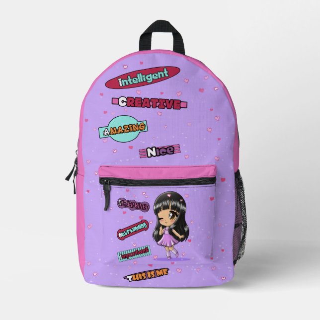 Asiatische Mädchen süße positive Worte Bedruckter Rucksack (Vorderseite)