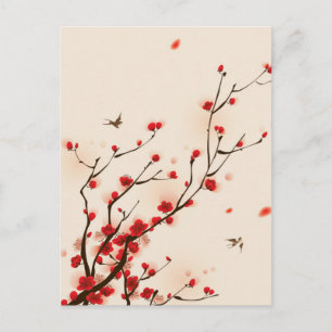 asiatische Malerei Pflaumenblüte im Frühjahr Postkarte