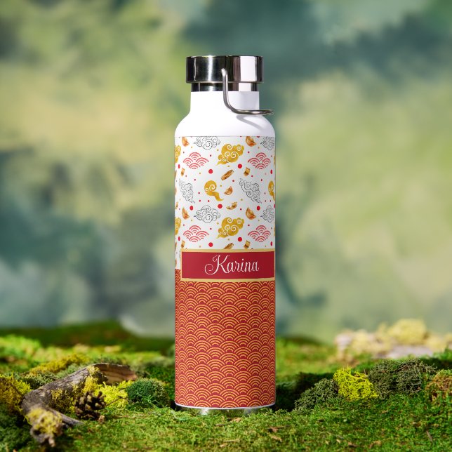 Asiatische Ozeanwellen, Wolken Abstrakt Mit Monogr Trinkflasche (Außenbereich)