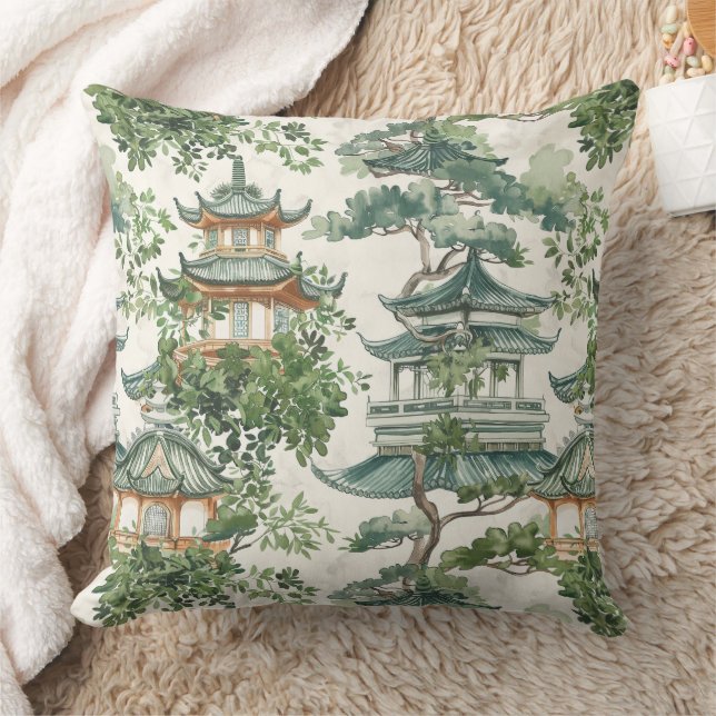Asiatische Pagode in Verdant Landscape (10) Kissen (Decke)