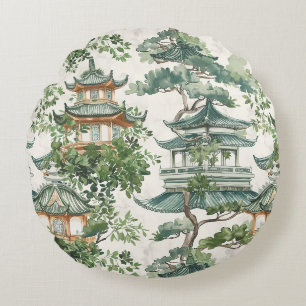Asiatische Pagode in Verdant Landscape (10) Rundes Kissen
